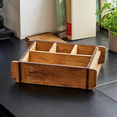 Die Stadtgärtner Moule à briques vintage en bois recyclé avec quatre compartiments – 42 x 24 x 10 cm | Caisse en bois avec quatre compartiments – 1 grande, 3 petites | Boîte décorative de qualité - Nail Gallerys