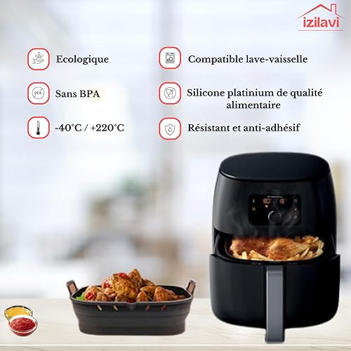 IZILAVI Lot de 2 Moules Air Fryer Silicone Alimentaire avec Séparateur, Double Compartiment, Becs Verseurs, Antiadhésif, Réutilisable, Compatible Friteuse à Air, Four et Lave-Vaisselle + Gants - Nail Gallerys