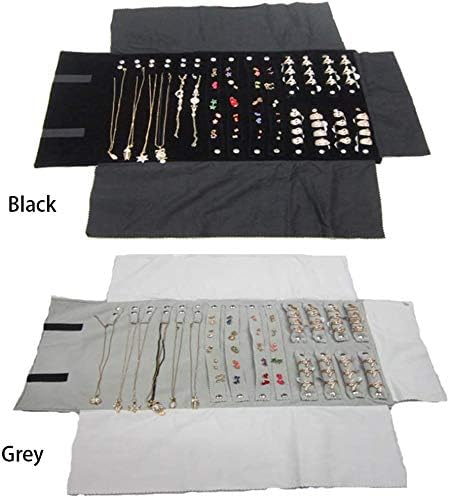Maison Voyage Bijoux Étui Rouleau Sac Organiseur Pliable Velours Bijoux Rangement Sac Organiseur pour Collier Bracelet Boucles D'Oreilles Bague - Noir - Nail Gallerys
