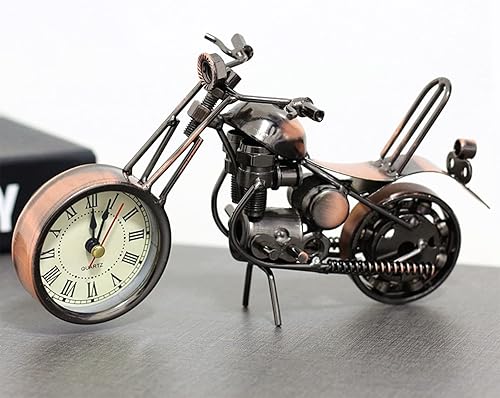 XUBX Réveil en Forme de Moto, Créatif Horloge à la Main Vintage Metal Iron, Pendulettes de Bureau, Figurine Mute Table Clock Horloge, Horloge de Bureau, Rétro Alarme, Réveil pour Chambre à Coucher - Nail Gallerys