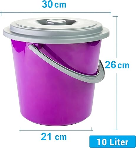 2friends Nico Lot de 3 seaux de nettoyage en plastique avec couvercle - 10 l - Convient à un usage alimentaire - 3 couleurs assorties - Fabriqué en Europe - Nail Gallerys