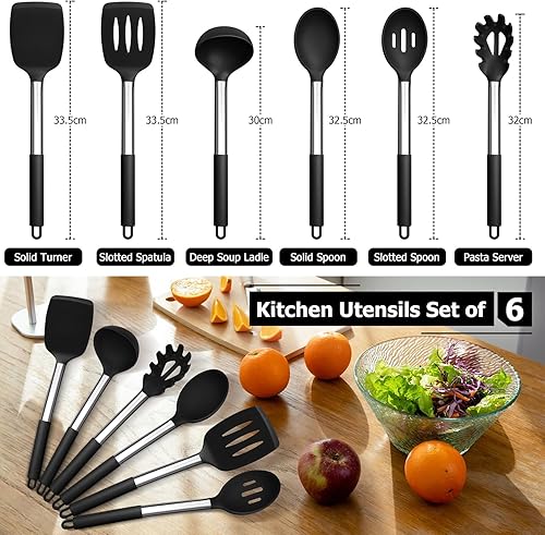 HaWare Lot de 6 ustensiles de cuisine en silicone blanc avec louche, spatule, cuillère à pâtes, ustensiles de cuisine résistants à la chaleur avec poignée en acier inoxydable, anti-adhésifs, - Nail Gallerys