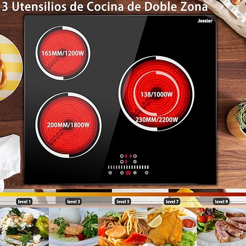 Plaque Electrique 4 Feux Encastrable 6000W, Jessier Plaque de Cuisson Vitrocéramique avec 9 Niveaux de Puissance, Table Cuisson avec Minuterie, Verrouillage de Sécurité - Nail Gallerys