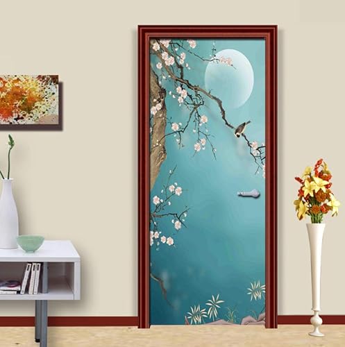 RDCHY 3D Sticker de Porte Arbre à Fleurs, Oiseau en vol Trompe l'oeil PVC Imperméable Porte Autocollants Autoadhésif pour Chambre Salon Salle de Bain Cuisine Décoration 95cm*215cm - Nail Gallerys