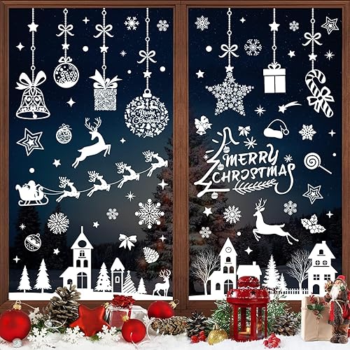 Hymarvo Stickers Noel Fenetre,193 Pcs Reutilisable Autocollant Noel Fenetre Electrostatique avec flocon de neige, Rennes Decoration Noel Fenetre,Blancs Stickers Noel Vitre pour Déco Noel de Intérieur - Nail Gallerys