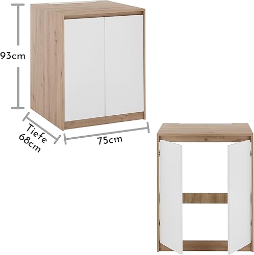 Stella Trading NERJA Portes, Aspect Artisanal/Blanc, Armoire de Conversion de Machine à Laver pour Salle de Bain et buanderie, Bois d'ingénierie, Chêne Artisan, Waschmaschinenschrank - Nail Gallerys