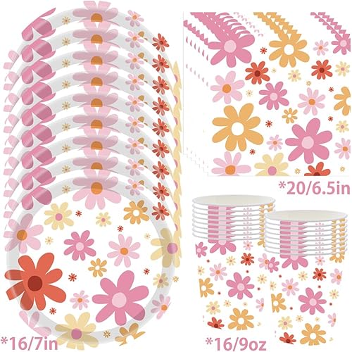 JAHEMU Marguerite Vaisselle de Fête Fille Anniversaire Décoration Bohême Fleur Vaisselle Jetable Set Marguerite Fournitures de Fête Anniversaire Boho Assiettes Gobelets Serviettes 16 Invités - Nail Gallerys