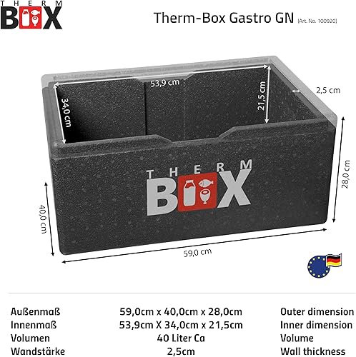 Therm Box Boîte en polystyrène Grande boîte isolée de 40 litres Thermobox Keep Warm Cooler Box Conteneur Thermique GN Intérieur : 53,9x34x21,9cm Réutilisable - Nail Gallerys