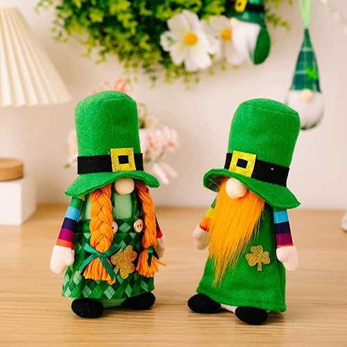URMAGIC Lot de 2 décorations de nains de la Saint-Patrick - Figurines de gnome trèfle porte-bonheur - Poupée de nain irlandais en peluche - Décoration de fête Saint Patrick (E) - Nail Gallerys