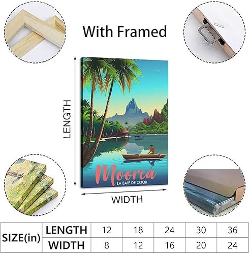 YONGCAI Poster vintage Moorea Cook's Bay avec aviron sur toile pour décoration de chambre à coucher - Nail Gallerys