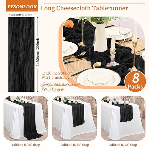 8 Pack Tissu au Cheesec Table Runner Sage Green, 3 m de Long Semi-cheminée Rustique Boho Table Runners pour Mariage, Douche Nuptiale, fête, décoration de Banquet (55 x 300 cm) - Nail Gallerys