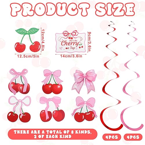 Lusofie Lot de 16 guirlandes en spirales de cerise - Décoration de fête - Décoration à suspendre - Décoration d'anniversaire pour fille - Guirlande rotative en papier - Serpentins pour fête prénatale - Nail Gallerys