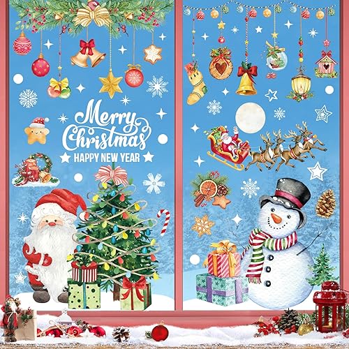 AFXXE 209 Pièces Stickers Noel Fenetre, Reutilisable Autocollant Noel Fenetre,10 Feuilles Aquarelle Decoration Noel Fenetre Electrostatique, Vitrophanie Noel Vitrine pour la Deco Noel Vitre - Nail Gallerys