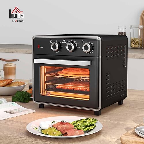 HOMCOM Mini-four à chaleur tournante 20L Mini four avec plaque de cuisson, grille et ramasse-miettes, 90 °C-230 °C Friteuse à air chaud avec 5 modes, panier à friture, minuterie 60 min, 1400W, métal - Nail Gallerys