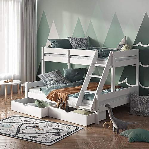 VitaliSpa Tiroir de lit Lit à tiroirs Rangement Everest 98x20 Moderne Tiroir à roulettes Chambre d'enfant Accessoires de lit Rangement de Jouets Pin Massif Lit d'enfant Tour de Jeu (Blanc) - Nail Gallerys