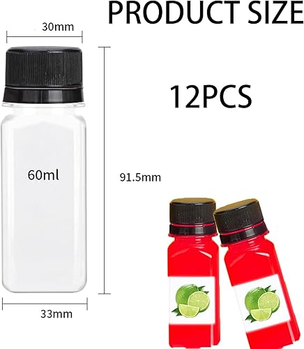 Petite Bouteille Plastique,60ml Petites Bouteilles à Remplir Réutilisables,12 Pièces Mini Bouteille Jus de Fruit,Bouteilles de Jus en Plastique,Mini Bouteille Shot pour Jus,Épices,Confitures,Miel - Nail Gallerys