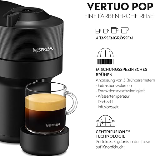De'Longhi Nespresso Vertuo Pop ENV90.BAE, Machine à Café Capsules avec Mousseur à Lait, Machine à Café Dosette pour une Tasse, 4 Tailles de Tasses, Technologie Centrifusion, Kit Bienvenue Inclus, Noir - Nail Gallerys