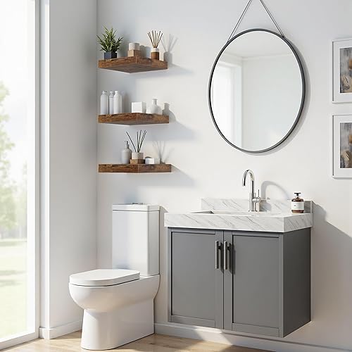 FURNITABLE Étagère Murale 20x20cm Salle de Bain Lot de 3 Solution Rangement Compacte Espace Réduit Cuisine, Marron Vintage - Nail Gallerys