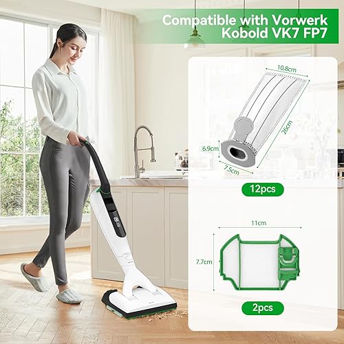 YSWOVUO 12 Pièces Sac Aspirateur compatible avec Vorwerks Kobold VK7 FP7, Sac de Filtres de Rechange avec 2 Filtres de Protection du Moteur, Sacs Accessoires Filtre compatible Aspirateur Kobold VK7 - Nail Gallerys