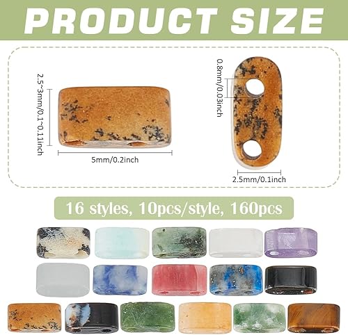 PH PandaHall 160pcs 16 Style Perles Demi Tilas en Pierres Précieuses Naturelles Perles Plates à 2 trous Perles Rectangulaires en Vrac pour la Fabrication de Collier Boucles D'Oreilles Bracelet Bijoux - Nail Gallerys