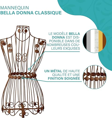 PrimoLiving Mannequin de Couture en métal Bella Donna en Brun Antique - Mannequin Vintage - idéal comme Mannequin féminin ou portemanteau - P-00243 - Nail Gallerys