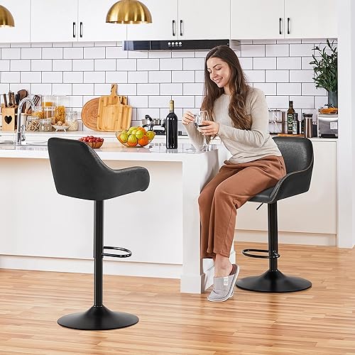 Yaheetech Tabourets de Bar Lot de 2 Pivotant Réglable en Hauteur Rotatif sur 360° Chaises de Bar avec Revêtement en Similicuir Tabourets Hauts avec Repose-Pieds Brun Rustique - Nail Gallerys