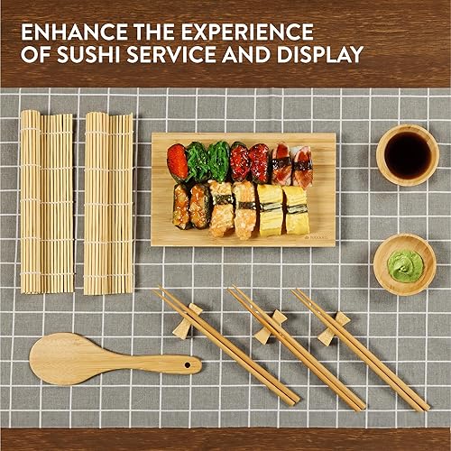Navaris Kit sushi complet - Sushi maker 16 accessoires en bambou avec 2x natte sushi 1x cuillère à riz 1x plateau 5x baguette et repose-baguettes 2x bol sauce - Nail Gallerys