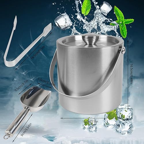 SCLLNDA Seau a Glacon 2L Seau a Glacon Isotherme Seau à Glace avec Couvercle Pince et Pelle Seau à Glace en Acier Inoxydable pour Le Rangement des Glaçons, Bars, Grande Capacité - Nail Gallerys