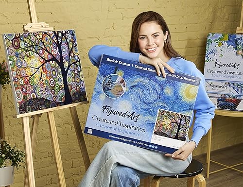 Figured’Art Diamond Painting Broderie Diamant 40x50cm Avec Cadre Toile Tendue Strass Perles Carrés - Arbre de Vie - Kit Complet Paysage 5D DIY Activité Manuelle Loisirs Créatifs Adultes - Nail Gallerys