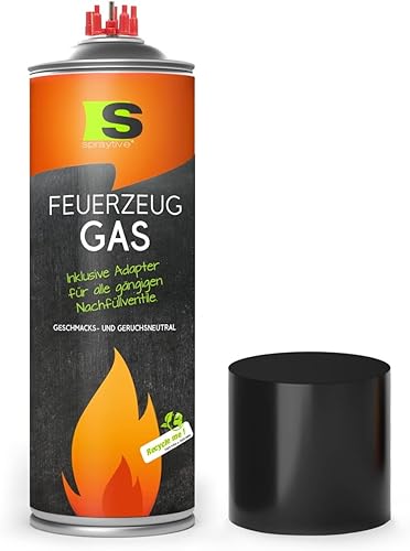Spraytive 1 x 500 ml de gaz butane XXL pour brûleurs de flammes et briquets – Gaz briquet avec adaptateur de remplissage – Compatible avec briquets Clipper, jet flamme, brûleur de cuisine, etc. - Nail Gallerys