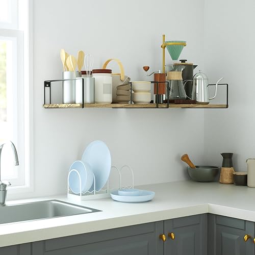 SRIWATANA Lot de 2 étagères murales en bois et métal - Noir - 42 x 31 x 12 cm - Décoration moderne - Pour cuisine, salon, salle de bain, chambre à coucher, bureau - Nail Gallerys