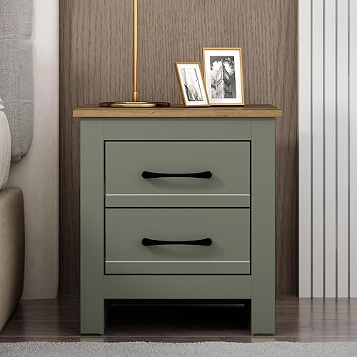 Galano Limestone Table de Chevet à 2 tiroirs, Table d'appoint pour Chambre à Coucher, Table d'appoint et Meuble de Rangement pour Couloir ou Salon (Vert foncé) - Nail Gallerys