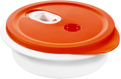 Rotho Micro Clever Plats à micro-ondes 1l avec couvercle et valve, Plastique (PP) sans BPA, rouge/blanc, 1l (20.0 x 20.0 x 6.5 cm) - Nail Gallerys