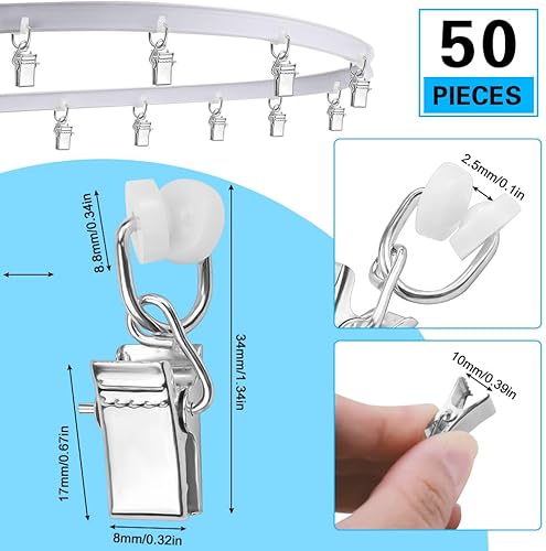 EMAGEREN 50 Pièces Pince à Rideaux en Métal T-Glider Crochets de Rideau Pinces pour Rideaux à Enroulement Clip de Rideau pour Rails en T Glisseur de Rideau pour Rideaux de fenêtre, Montage au Plafond - Nail Gallerys