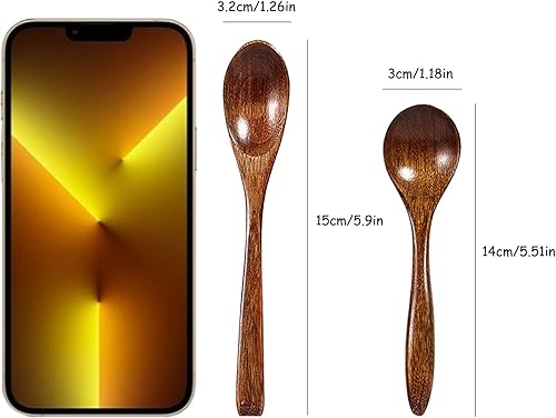 DaKuan Lot de 12 petites cuillères en bois pour manger, soupe, riz, café, épices, thé, confiture (15,2 cm et 14 cm) - Nail Gallerys