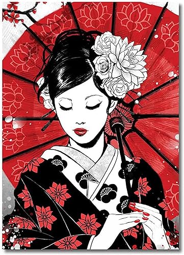 HMXQLW Toile Peinture Geisha Samouraï Japonais Tableau Decoration Murale, Impression sur Toile Art Affiche Salon Chambre Maison Décoratifs Moderne Aesthetic Room Decor sans Cadre (2X60x90cm) - Nail Gallerys