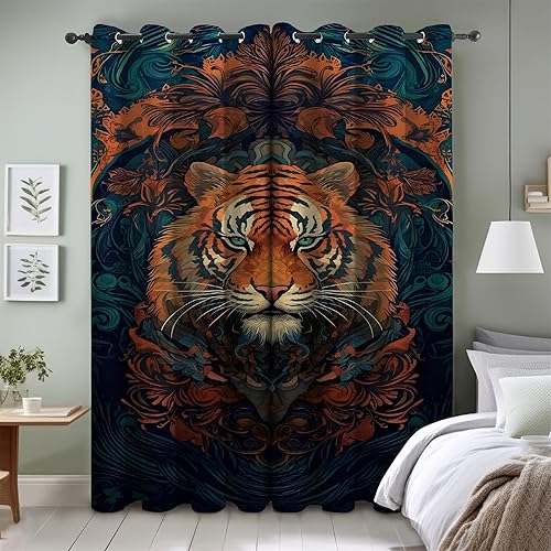 Rideau Occultant Animaux Sauvages en 3D Thermiques à Oeillets Tigre Rideau Fenetre Imprimé pour Salon Chambre, Lot de 2 Rideaux et Draperies Intérieurs, 70x145 cm &D2104 - Nail Gallerys