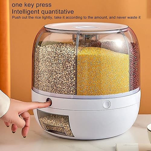 Conteneur de Stockage de Riz et de Céréales à 6 Grilles, Distributeur de Nourriture à Céréales Rotatif à 360 ° Boîtes de Céréales Scellées pour Aliments Secs, Seau de Riz (5 kg) - Nail Gallerys