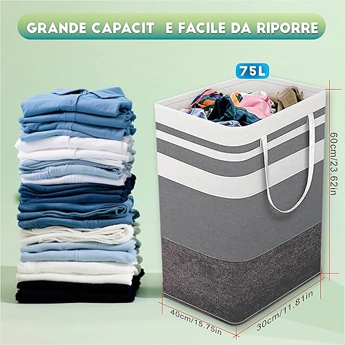 Lot de 2 paniers à linge pliants, 75 L, grand panier à linge sale avec poignée, panier à linge d'économie d'espace adapté pour la lessive, la chambre à coucher et la salle de bains (multicolore, 2 - Nail Gallerys