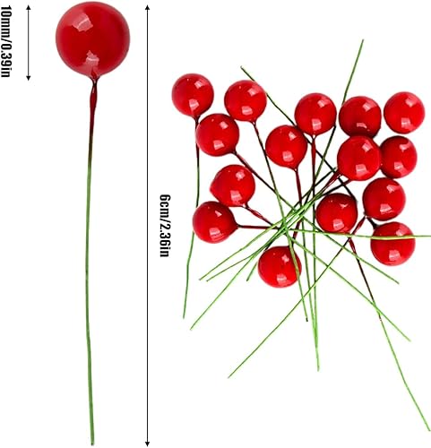 100 cerises de Noël, fausses petites cerises rouges réalistes pour la maison, la cuisine, les décorations de fête de Noël - Nail Gallerys