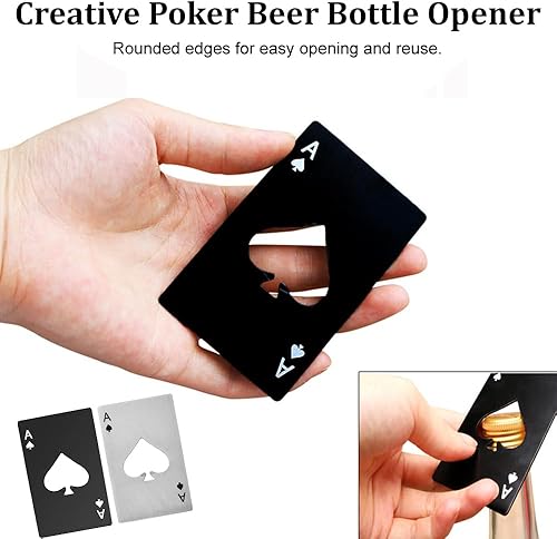 WOLMIK Lot de 2 décapsuleurs en acier inoxydable avec carte à jouer créative - Décapsuleur de bière personnalisé - Taille adaptée à votre portefeuille (noir et argent) - Nail Gallerys