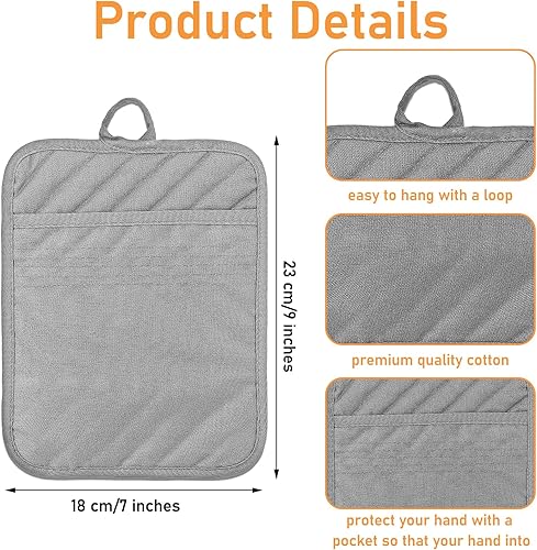 Sibba Lot de 2 Maniques avec Poche en Coton Résistant à la Chaleur Dessous de Plat Gants de Cuisine Carrés pour Cuisine et Pâtisserie Gris - Nail Gallerys