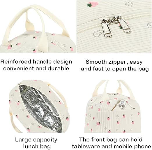 MAZELIKEHOOD Sac à Repas Velours Côtelé Isotherme Grande Capacité Léger Design Élégant et Facile à Nettoyer - Réutilisable (Homme/Femme, Bureau) - Nail Gallerys