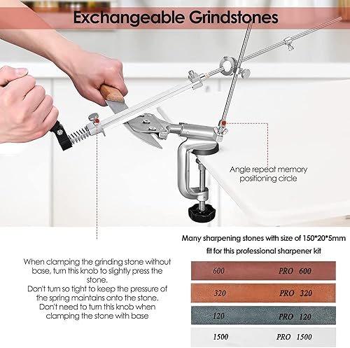 SEAAN Aiguiseurs manuels professionnels avec 4 meules, affûteur de couteaux à angle fixe rotatif Pro RX-008, ensemble d'outils d'affûtage de cuisine professionnels - Nail Gallerys