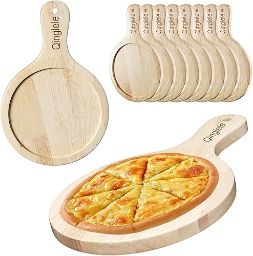 Qinglele Assiette à pizza en bois d'hévéa épaisse - Planche à pizza ronde - Grande planche à pizza avec poignée - Plaque à pizza pour pizza - Diamètre : 30,5 cm - Nail Gallerys