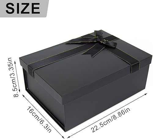 Boîte cadeau avec couvercle, 22,5 x 16 x 8,5 cm, noire, avec cartes de vœux, boîte cadeau, convient pour la fête des pères, la fête des mères, Noël, Pâques, la Saint-Valentin et l'emballage - Nail Gallerys
