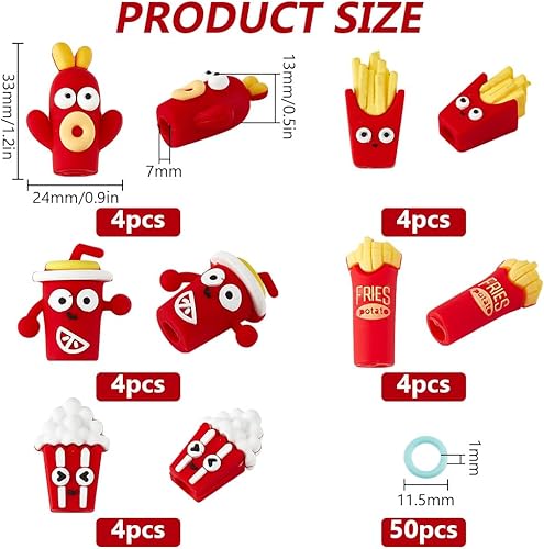 GOMAKERER 20pcs 5 styles Bouchons D'Aiguille à Tricoter et 50pcs anneaux Marqueurs de Point de Tricot, Thème de Restauration Rapide Points D'Aiguilles à Tricoter en Silicone pour le Bricolage - Nail Gallerys