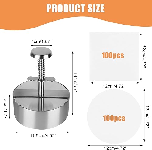 PZJFH Presse à Hamburger, Presse à Steak en Acier Inoxydable de 4,5Pouces, Presse de Remplissage AntiadhéSive avec 200 Feuilles de Papier Silicone pour Les Amateurs de Hamburgers, FêTe, Barbecue - Nail Gallerys