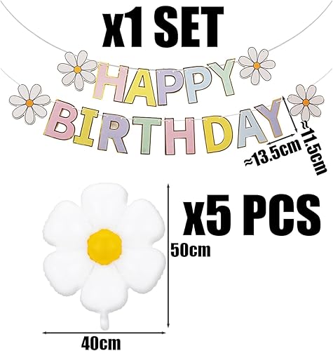 BIFHIG 1 Ensemble De Bannières d'anniversaire Et 5 Morceaux De Ballons De Marguerites, De Drapeaux De Traction en Papier, De Ballons De Fleurs De Soleil, De Fournitures De Décoration d'anniversaire. - Nail Gallerys