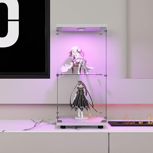 RWUDV Vitrine avec éclairage LED, vitrine moderne en verre avec 2 étagères, 1 porte, vitrine en verre, vitrine sur pied en verre trempé et bois pour salon - Nail Gallerys